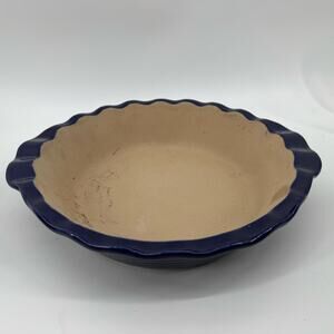 Pampered Chef Vintage Cobalt Blue Stoneware Pie Plate Scalloped Edge USA